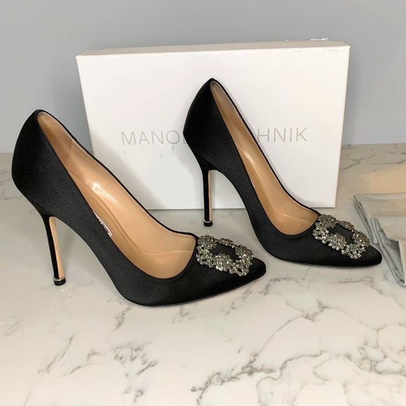 Manolo Blahnik Shoes - Manolo Blahnik Black Satin Hangisi Pumps 115mm